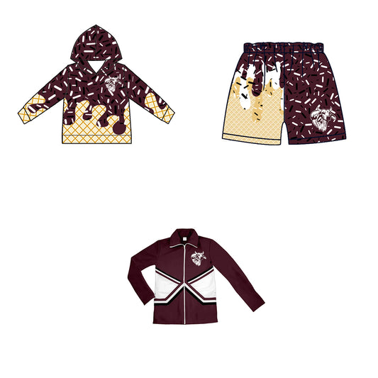 Custom moq 5 mix size milk silk baby girls clothes team bow red hooded long sleeve tops and shorts and jacket-25.7.23