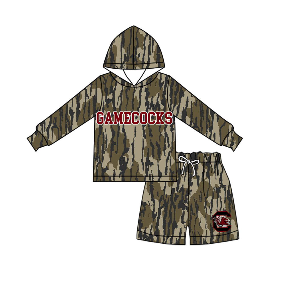 custom moq 5 mix size XY072301 Baby Kids Camo Long Sleeve Hooded Top Matching Camo Shorts Clothes Set
