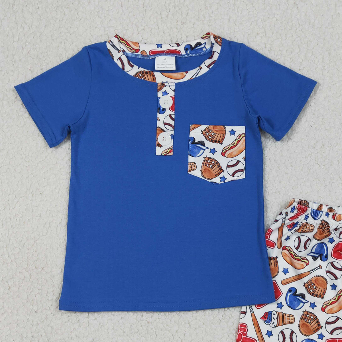 RTS NO MOQ BSSO1922 Baby Boys Team Baseball Clothes Set Button Pocket Shirt Top with Shorts Outfit