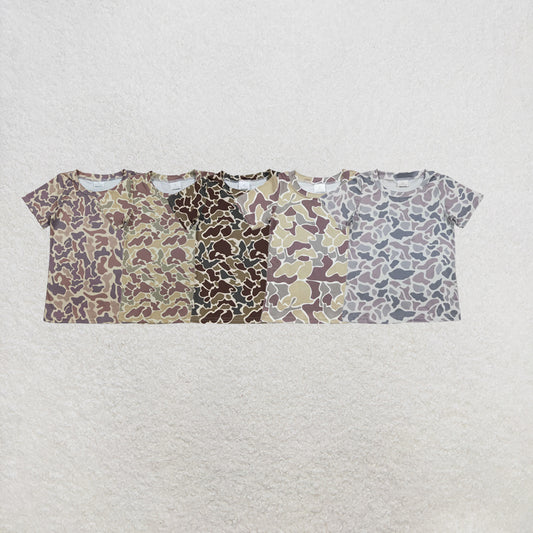 RTS NO MOQ Sibling Baby Boys Short Sleeve Southern Light Grey Camo T-shirts Top