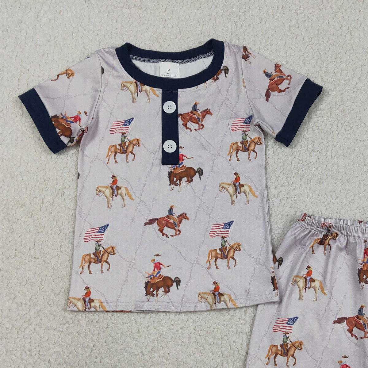 RTS NO MOQ BSSO1497 Baby Boys 4th of July Pajamas Set Button Top Short Outfit