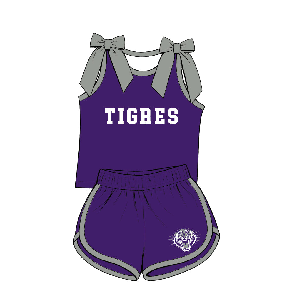 custom moq 5 mix size XY071601 Baby Girls Letter Printed Bow Sleeveless Top Shorts Summer Team Outfit