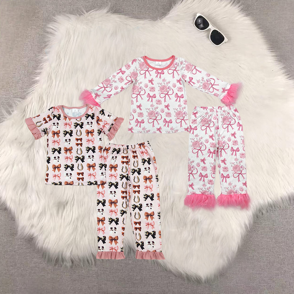 RTS NO MOQ Sibling baby girls Family Mommy and Me Baby Girls Fur Pajamas sets