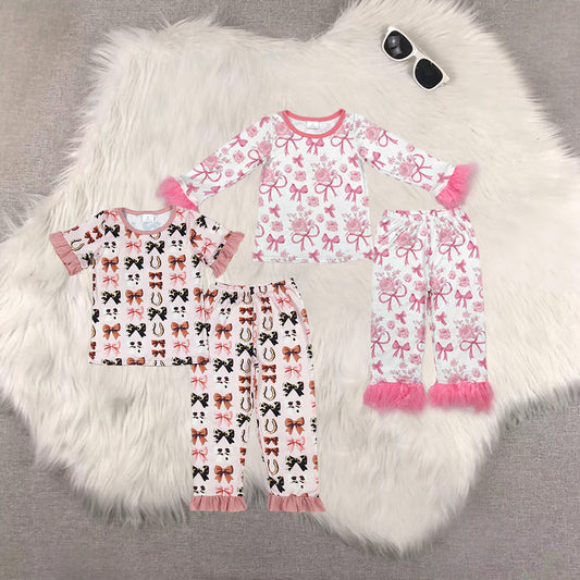 RTS NO MOQ Sibling baby girls Family Mommy and Me Baby Girls Fur Pajamas sets