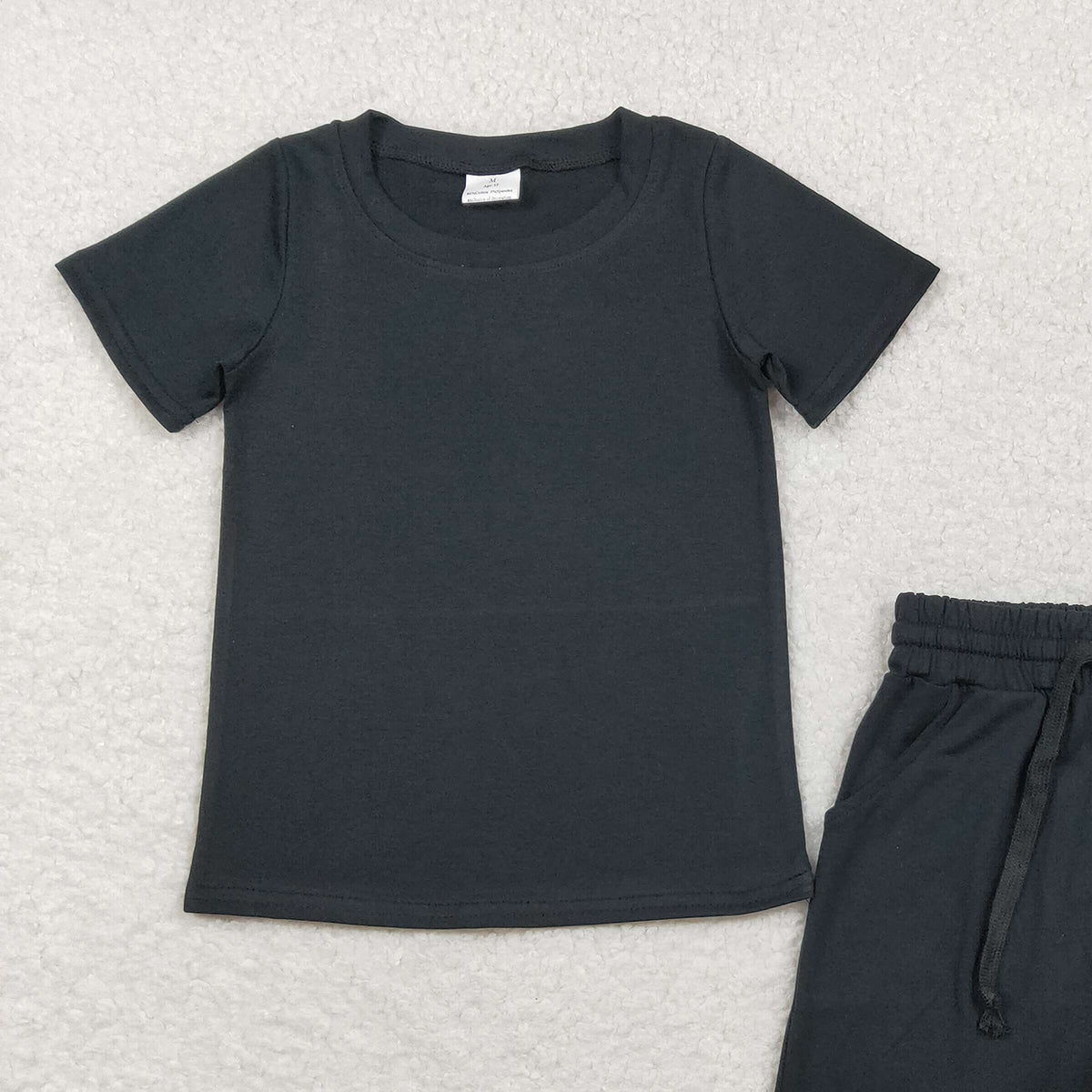 RTS NO MOQ BSSO1889 Baby Boys Black Short Sleeve Shirt with Pockets And Matching Shorts Outfit Set