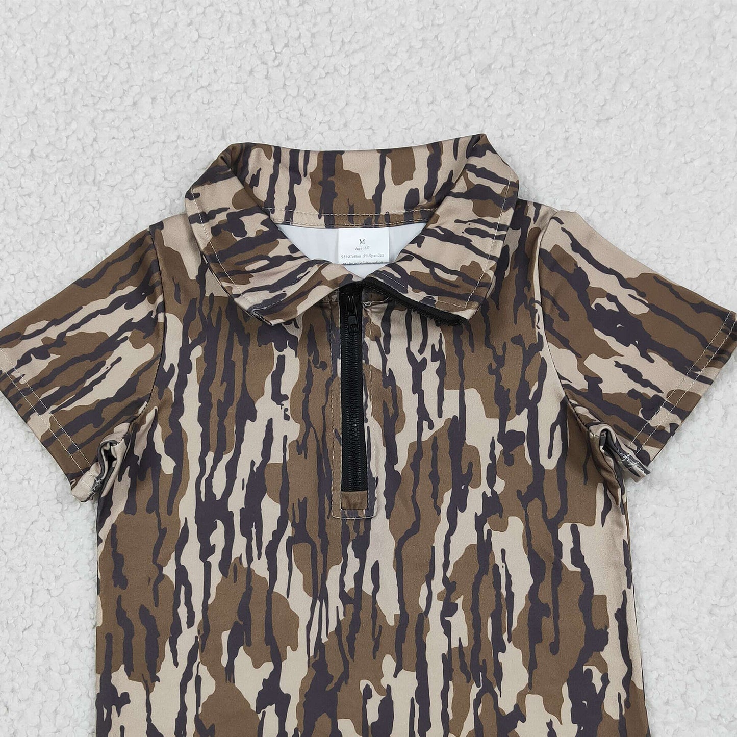 RTS NO MOQ milk silk BT1726 Baby Boys Fashion  Camo Short Sleeve Zipper Top