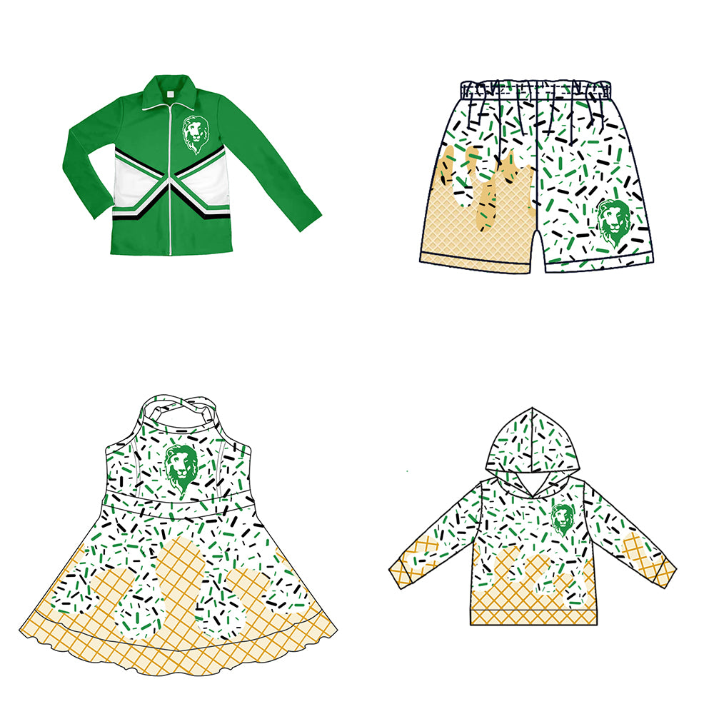 Custom moq 5 mix size milk silk baby girls clothes team bow green hooded long sleeve tops and shorts and jacket and dress-25.7.25