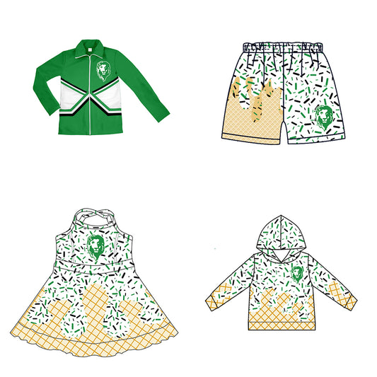 Custom moq 5 mix size milk silk baby girls clothes team bow green hooded long sleeve tops and shorts and jacket and dress-25.7.25