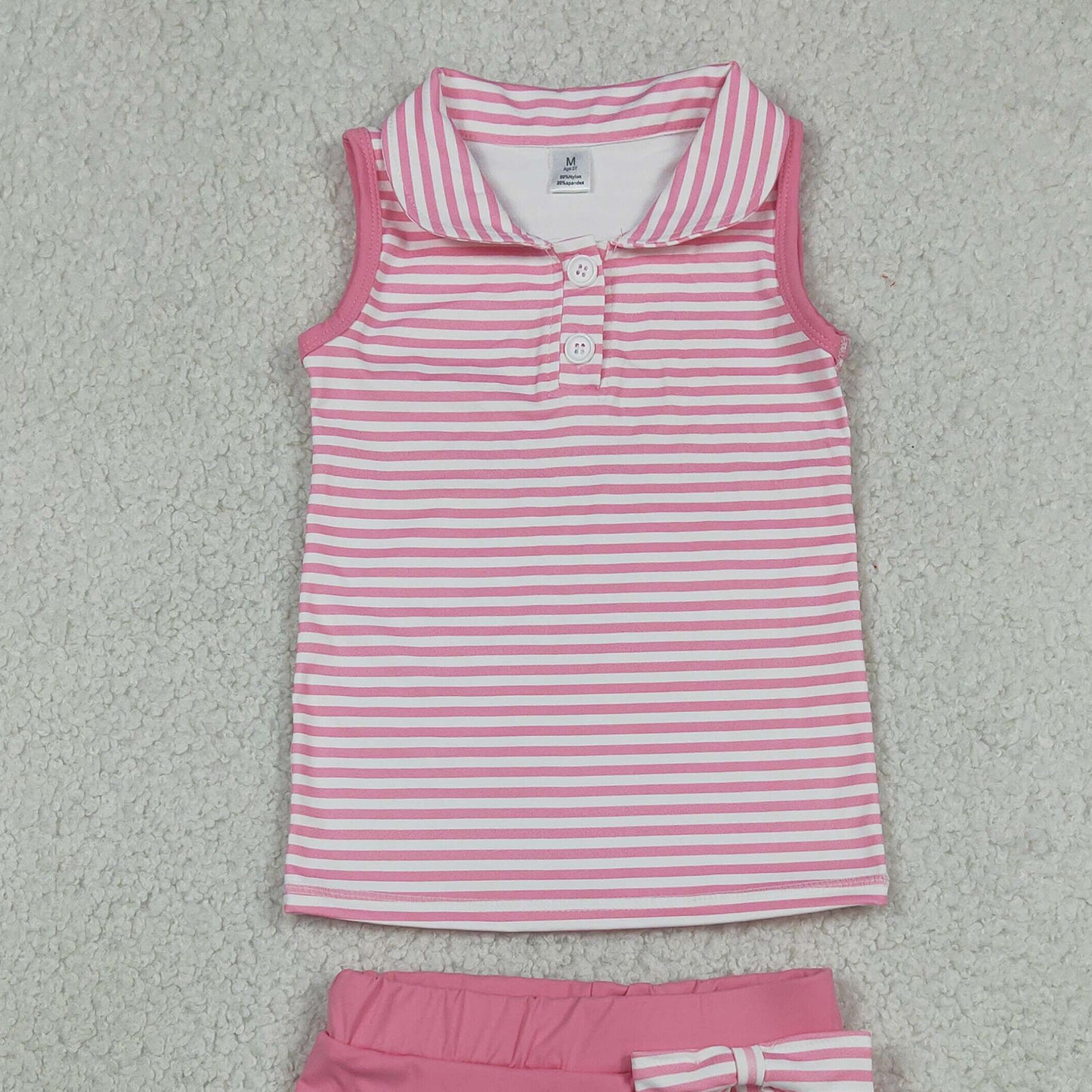 RTS NO MOQ yoga fabric GSD3408 Baby Girls Cute Pink Stripe Button Vest Skirt Shorts Active Wear