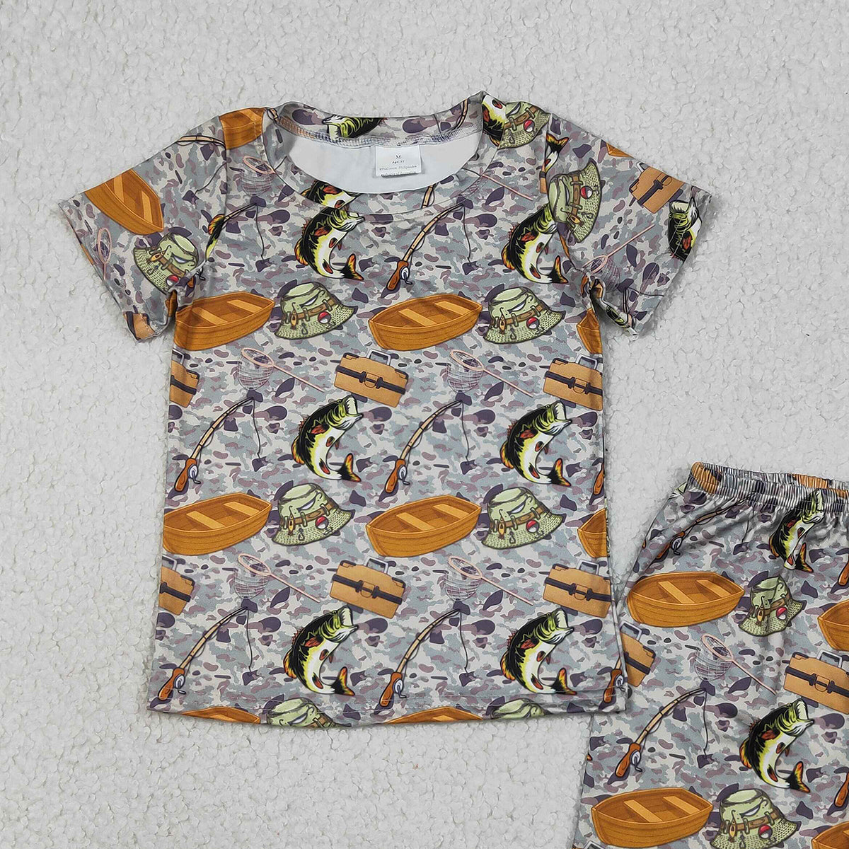 RTS NO MOQ BSSO1920 Baby Boys Camo 2-Piece Pajamas Set with Fishing Top And Shorts for Hunting Clothing Set