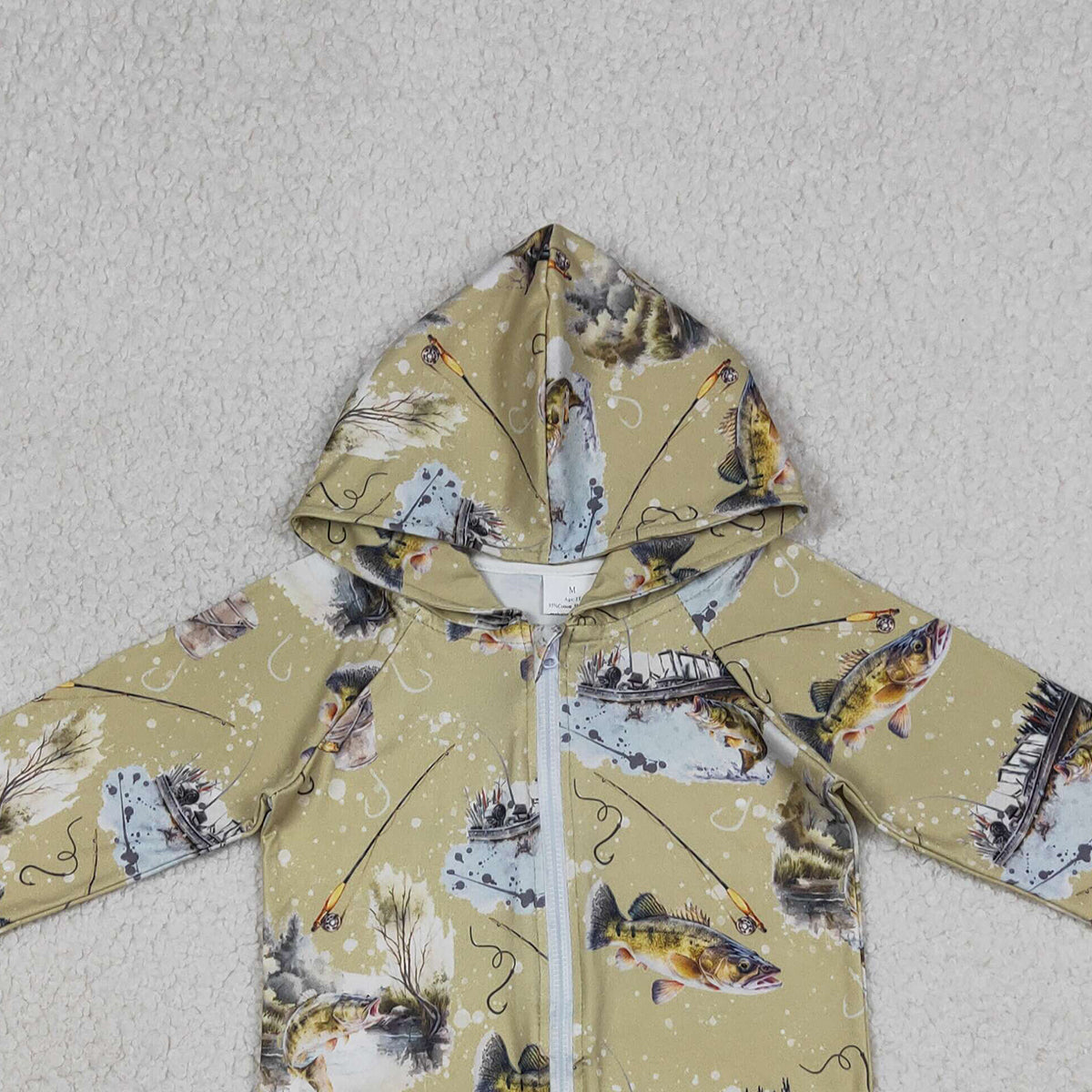 RTS NO MOQ BT0346 Baby Boys Green Long Sleeve Zip Hoodie Jacket Top Fishing Hunting Casual Outfit for Kids