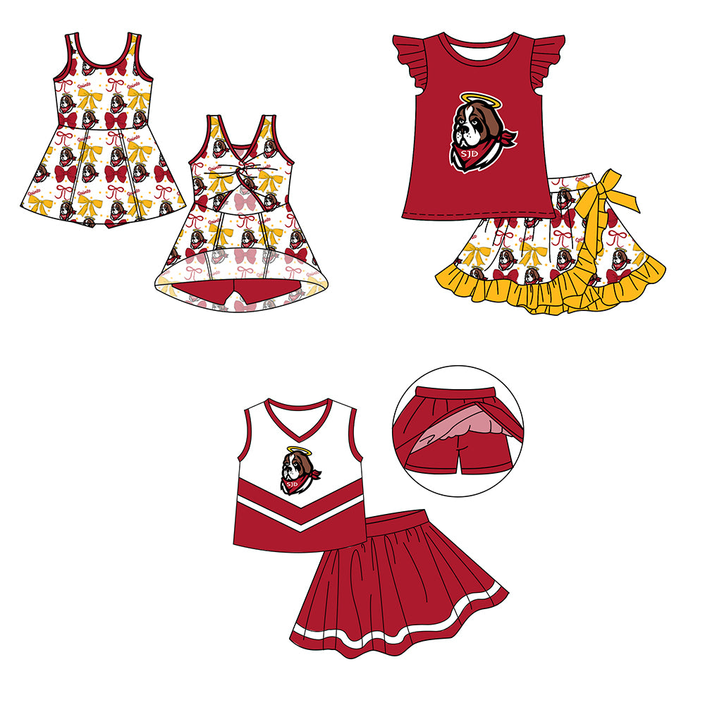 Custom moq 5 mix size milk silk baby girls clothes team red sleeveless skirts sets 1 and skirts sets 2 and dress -25.7.18