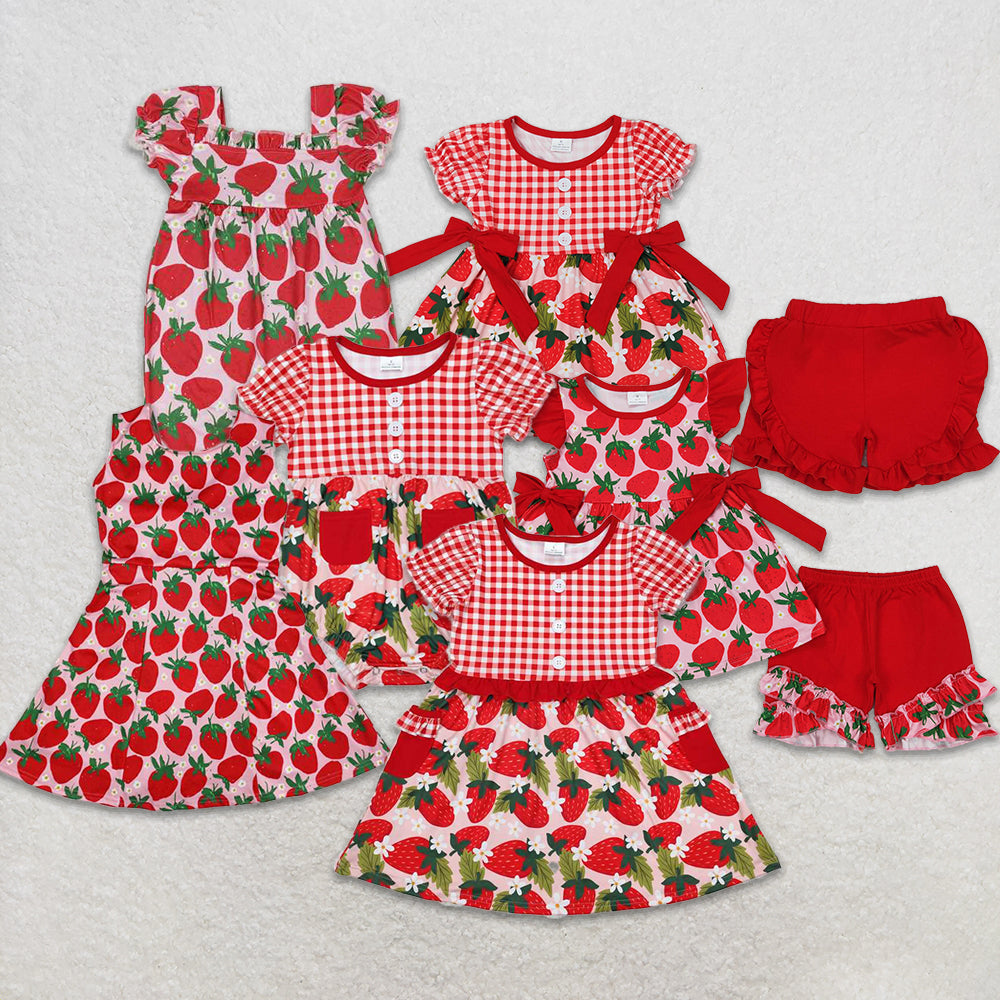 RTS NO MOQ Girls clothes strawberry short sleeve Clothes Sets dress romper