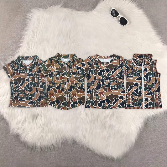 RTS NO MOQ Brown plaid vest top + camouflage sleeveless zipper vest : Boys & Girls