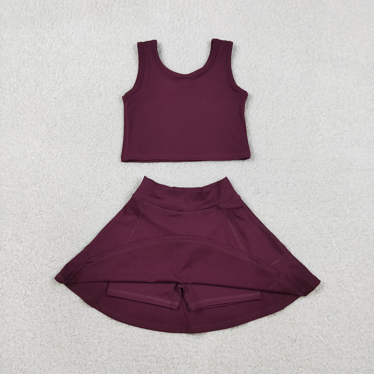 RTS NO MOQ GSD1981  Baby Girls Sleeveless Wine Red Vest Top Skirt Shorts Set Active Yoga Clothes Outfit for Toddlers Girls