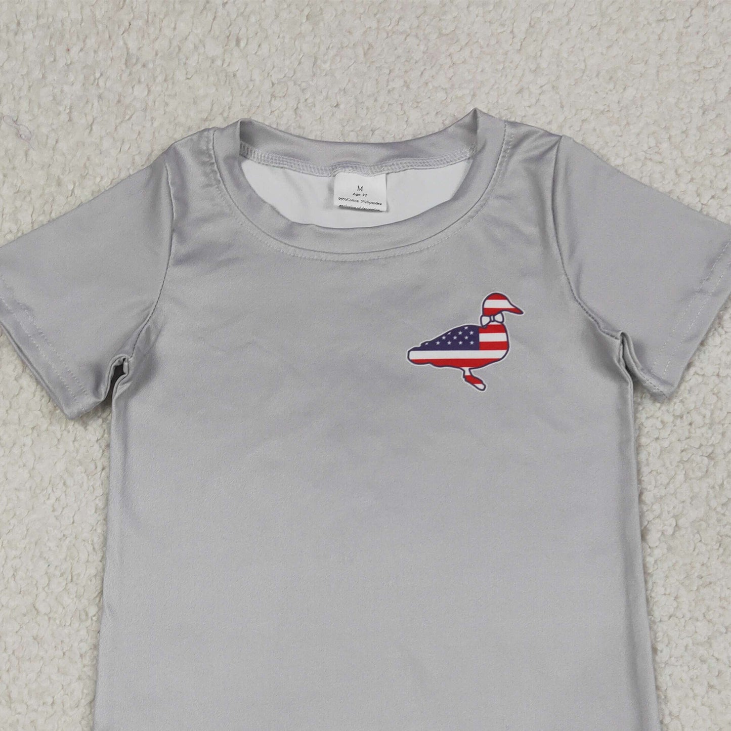 RTS NO MOQ milk silk BT1199 Baby Boys Grey Casual Short Sleeve Flag Ducks 4th of July Tee Tops