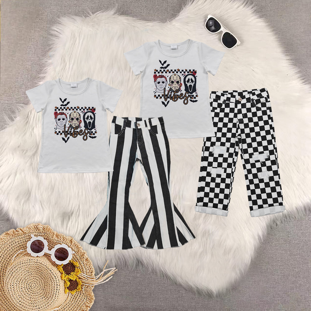 RTS NO MOQ Sibling baby boy girl clothes short sleeve jeans pants Sets