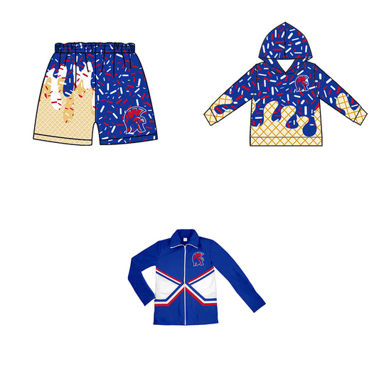 Custom moq 5 mix size milk silk baby girls clothes team bow blue hooded long sleeve tops and shorts and jacket-25.7.24