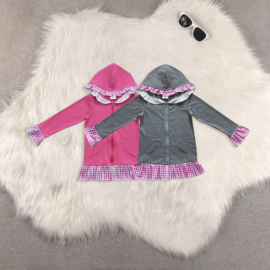 RTS NO MOQ Sibling baby girls clothes floral Hooded Zip-Up Long Sleeve Jacket