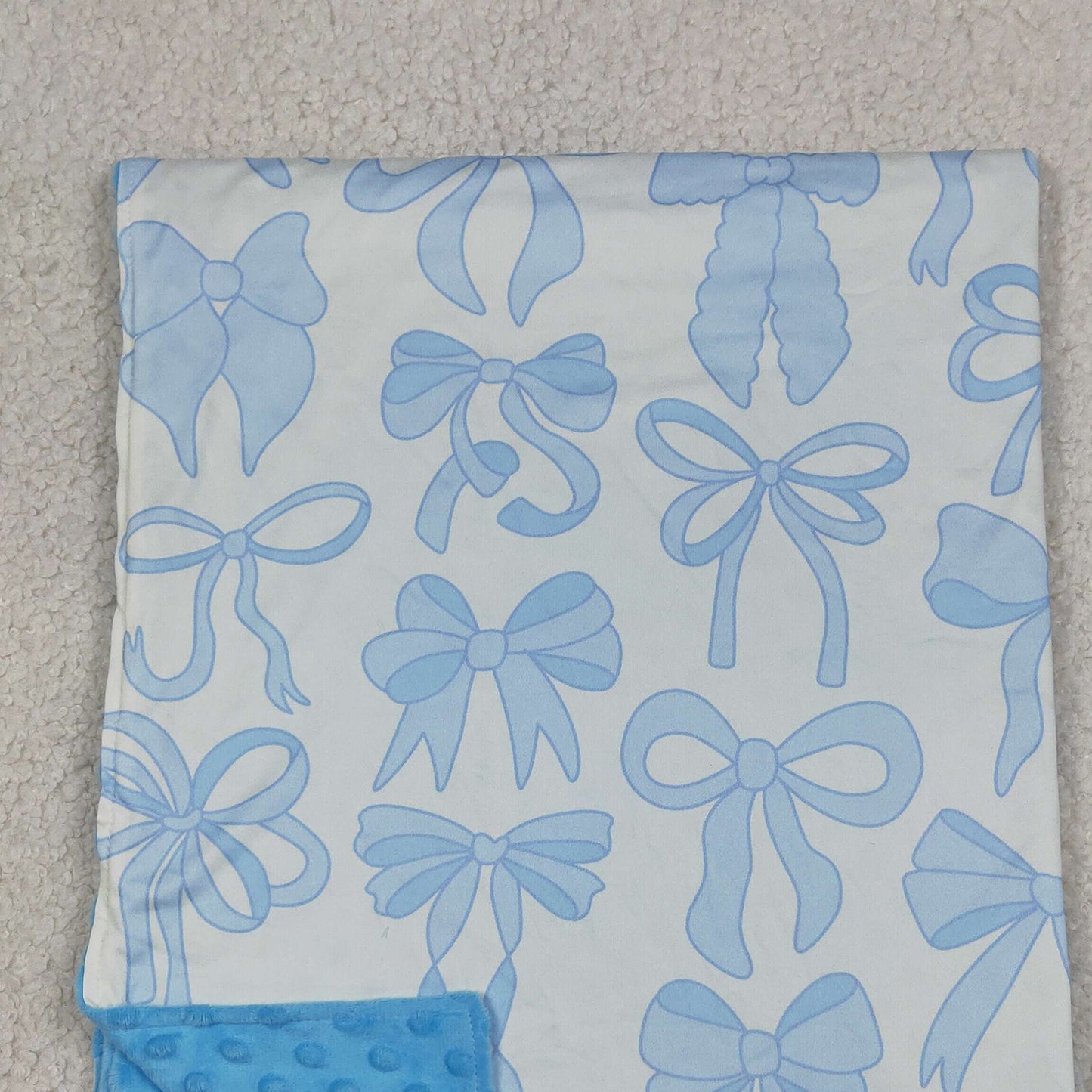 RTS NO MOQ milk silk BL0224 Kids Light Blue Plaid Bow Decor Blanket
