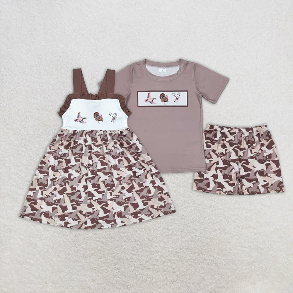 RTS NO MOQ baby Girls Clothes thanksgiving day turkey short sleeve shorts Sets and dress