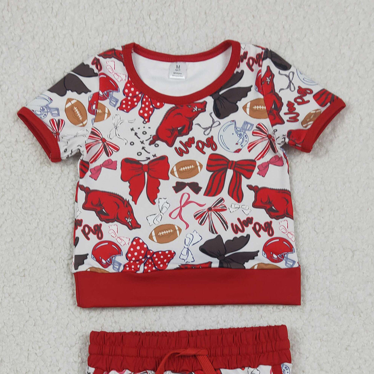 RTS NO MOQ GSD3696 Baby Girls Bow Football Top Skirt Short Team Yoga Active Clothes Set