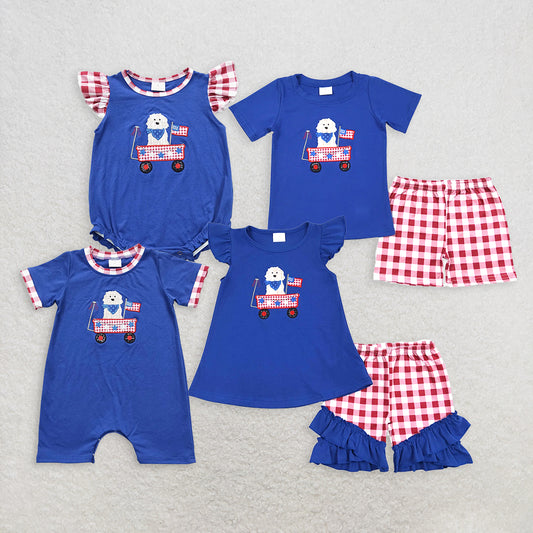 Sibling Baby Boys girls clothes 4th of july Embroidery Summer Clothes Sets rompers