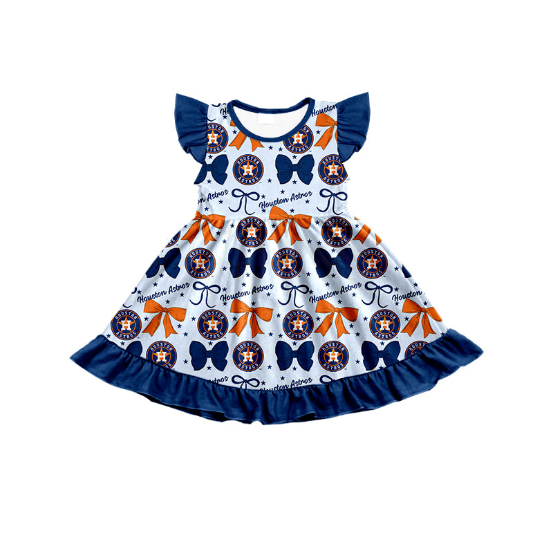 Custom moq 5 mix size milk silk summer teams baby girls clothes team bow blue long sleeve hooded pants sets and dress 1 and dress 2 and top-25.6.17