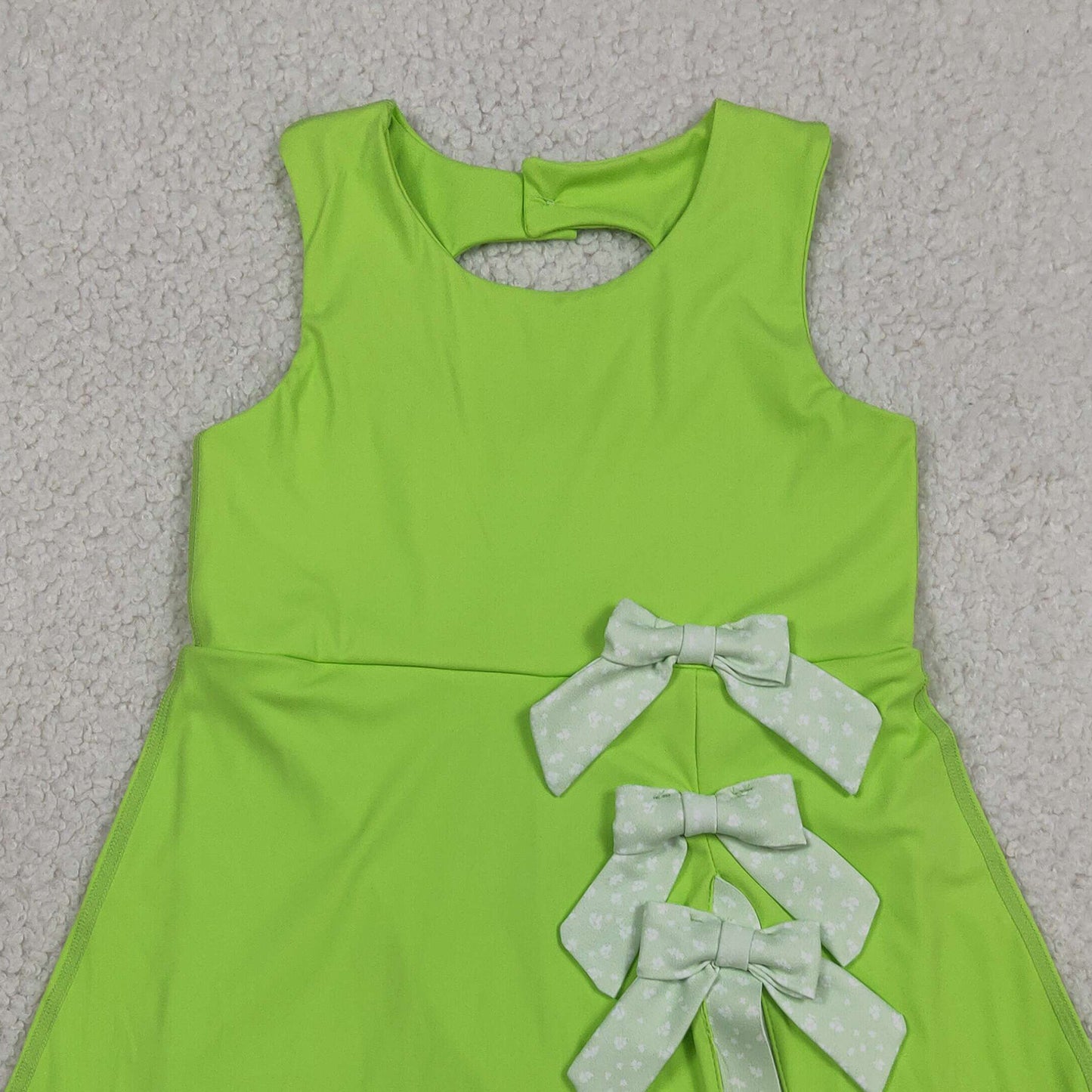 RTS NO MOQ yoga fabric GSD3316 Baby Girls Light Green Sleeveless Bow Scallop Edge Yoga Knee Dress