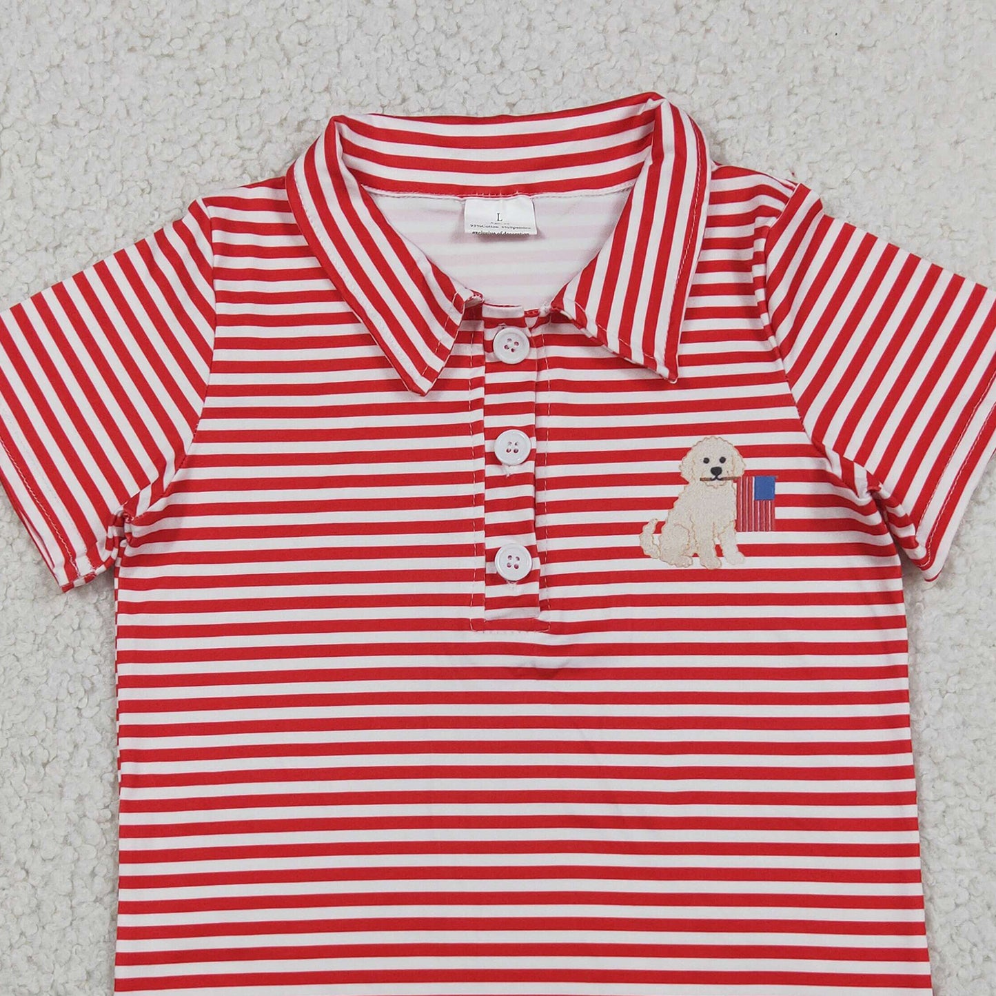 RTS NO MOQ milk silk BT1619 Baby Boys 4th of July Red Stripe Dog Flag Print Button Polo Shirt