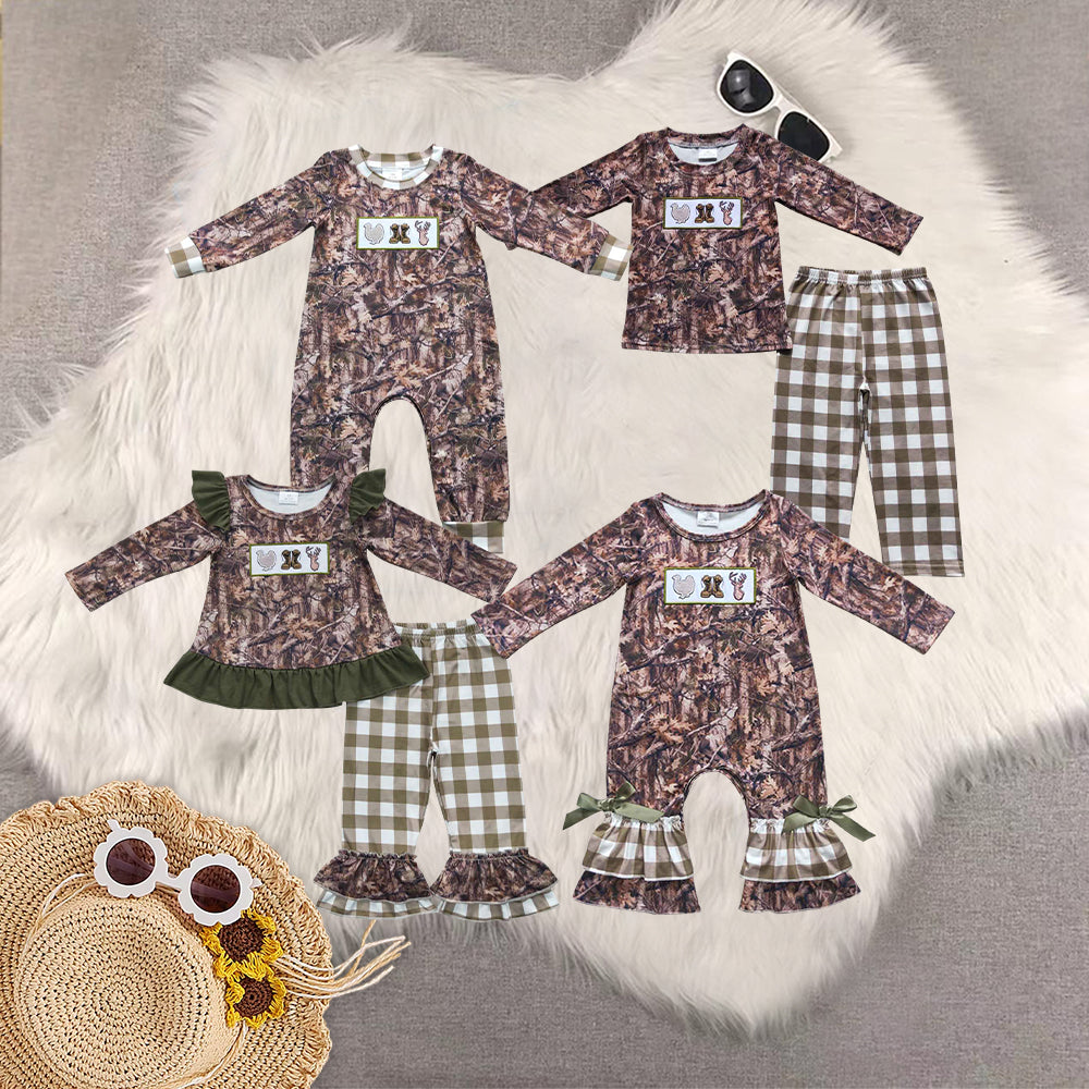 RTS NO MOQ Sibling baby girls boys clothes embroidery turkey long-sleeved trousers suits and romper