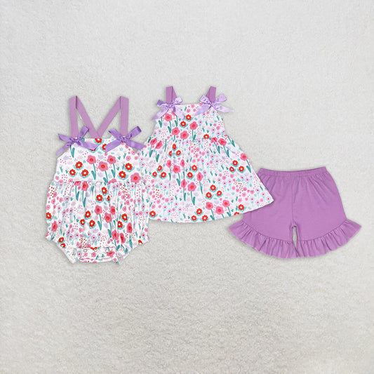RTS NO MOQ Girls clothes floral short sleeve Clothes Sets romper