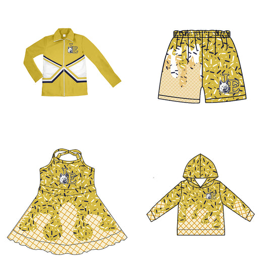 Custom moq 5 mix size milk silk baby girls clothes team bow khaki hooded long sleeve tops and shorts and jacket and dress-25.7.26