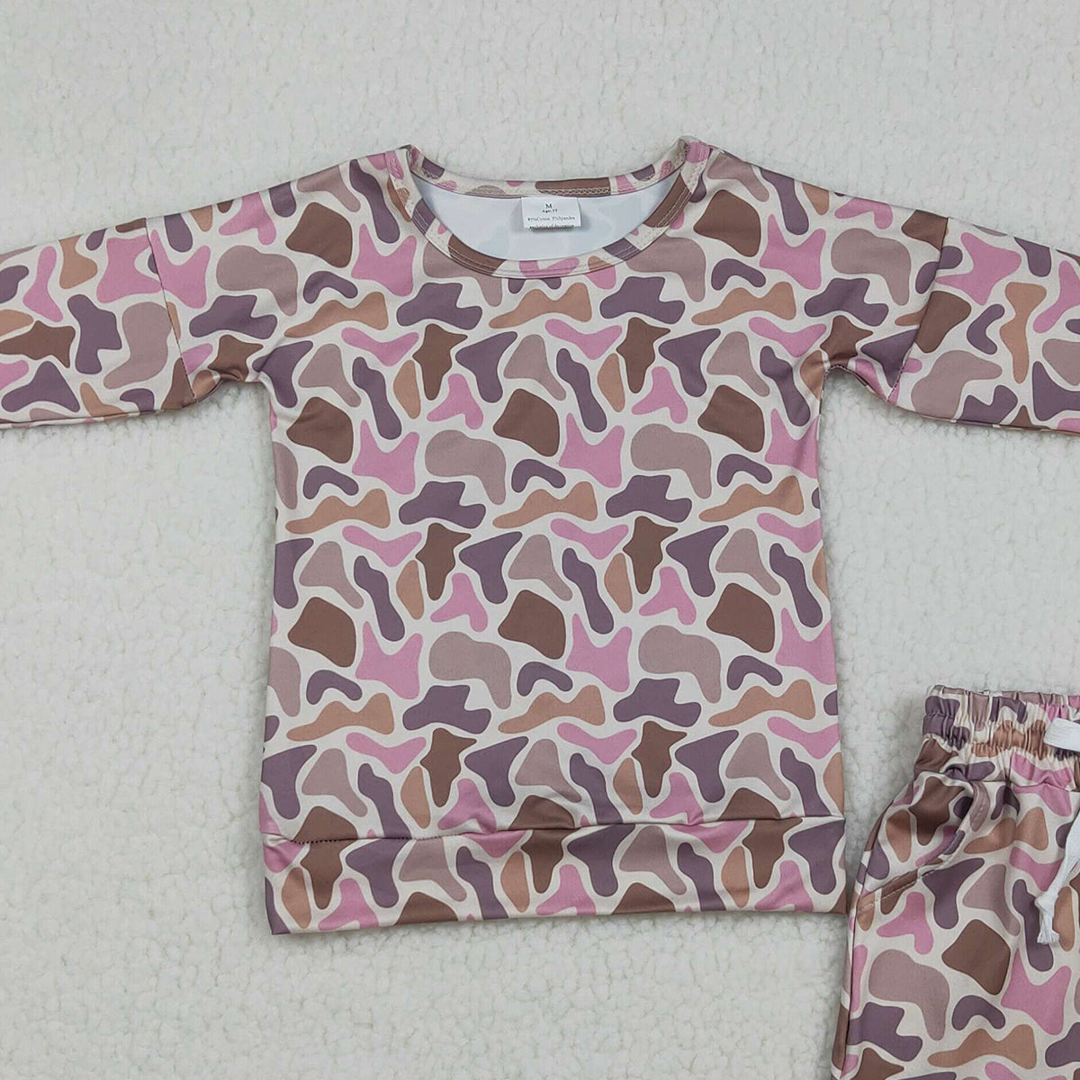 RTS NO MOQ GLS0091 Baby Girls Southern Camo Long Sleeve Top with Pockets And Shorts Outfit Set for Little Ones