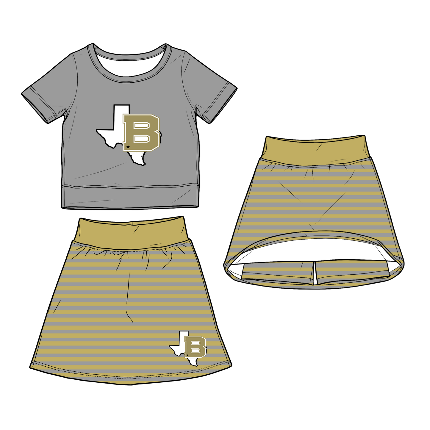 custom moq 5 mix size XY063001 Baby Girls Summer Short Sleeve Top Striped Skirt Set
