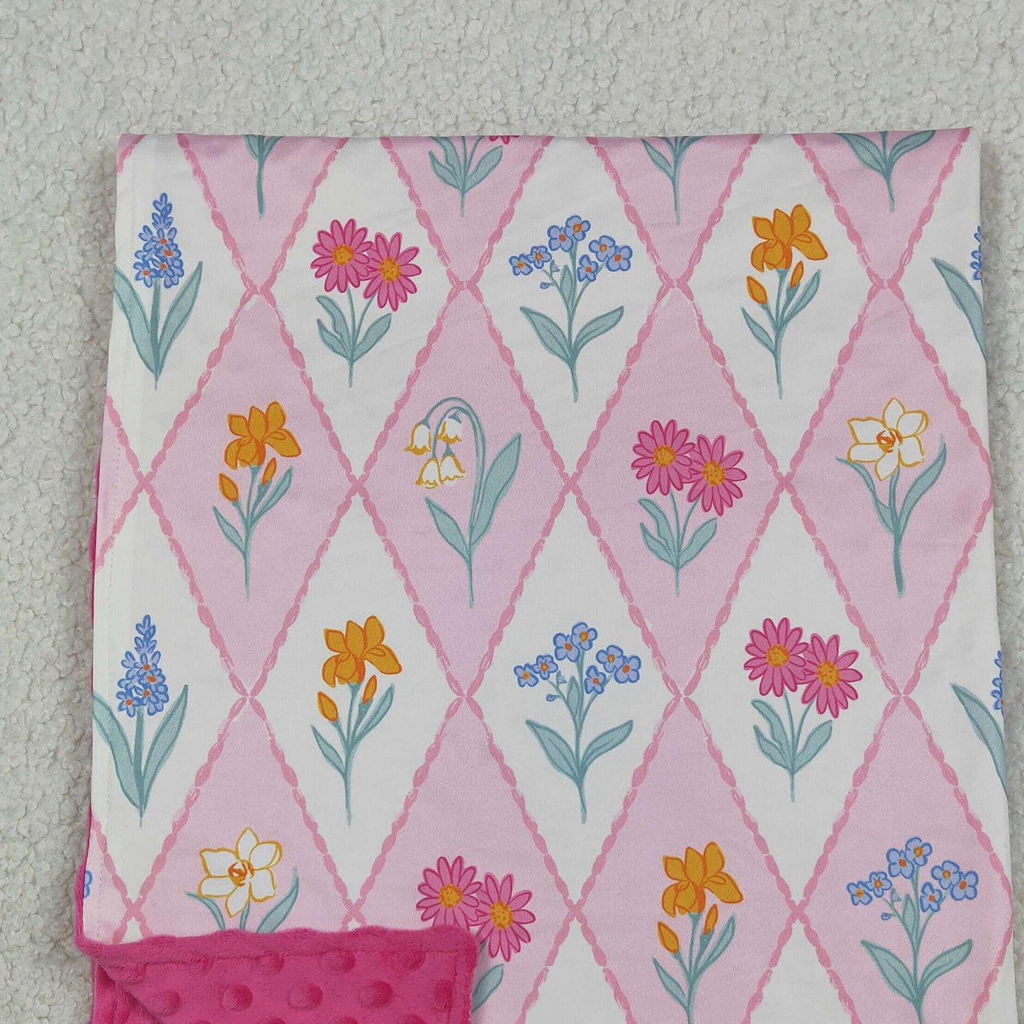 RTS NO MOQ milk silk BL0233 Colorful Flowers Checked Blankets For Baby Kids