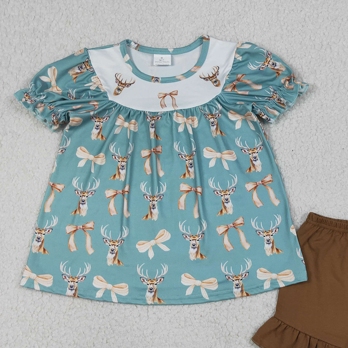 RTS NO MOQ GSSO3212 Baby Girls Hunting Outfit with Bow Deer Duck Tunic And Ruffle Shorts Set for Little Ones