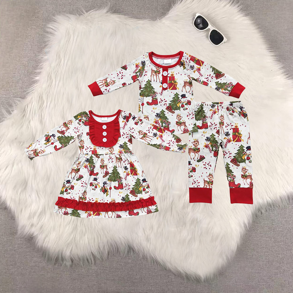 RTS NO MOQ Sibling Baby girl clothes Christmas long-sleeved trousers suit and dress