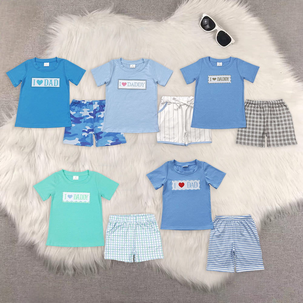 RTS NO MOQ baby boys Clothes embroidery short sleeve shorts Sets