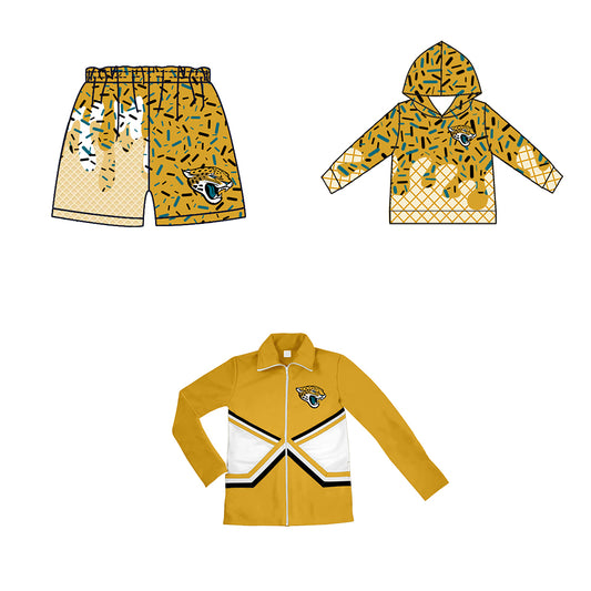 Custom moq 5 mix size milk silk baby girls clothes team bow gold hooded long sleeve tops and shorts and jacket-25.7.21