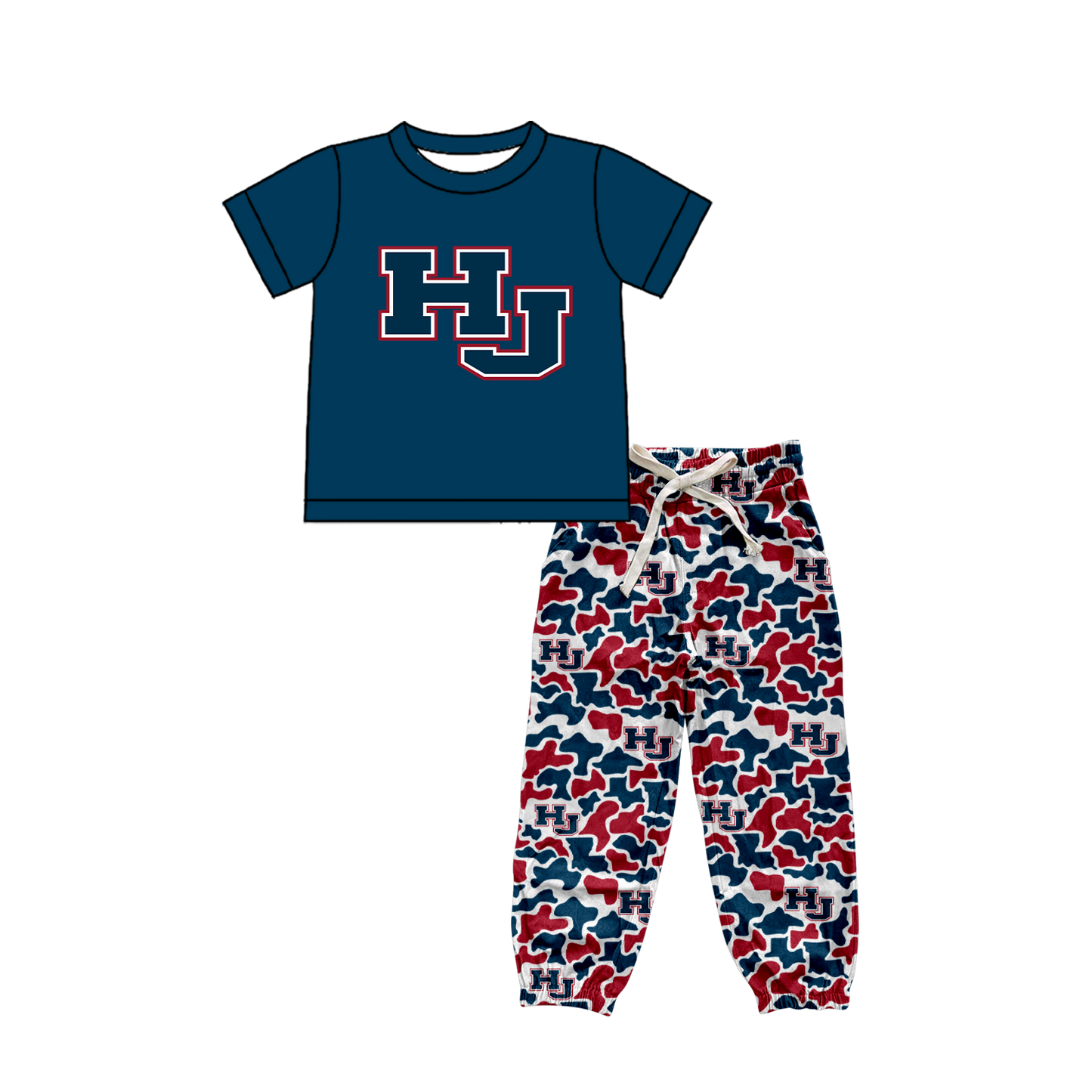 custom moq 5 mix size XY062601 Baby Boys Short Sleeve Top And Camouflage Drawstring Waist Pants Clothes Set