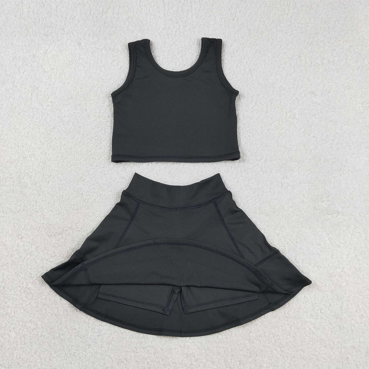 RTS NO MOQ GSD1982 Baby Girls Black Vest Top Yoga Sports Skorts Outfit Set Cute Active Wear Clothing