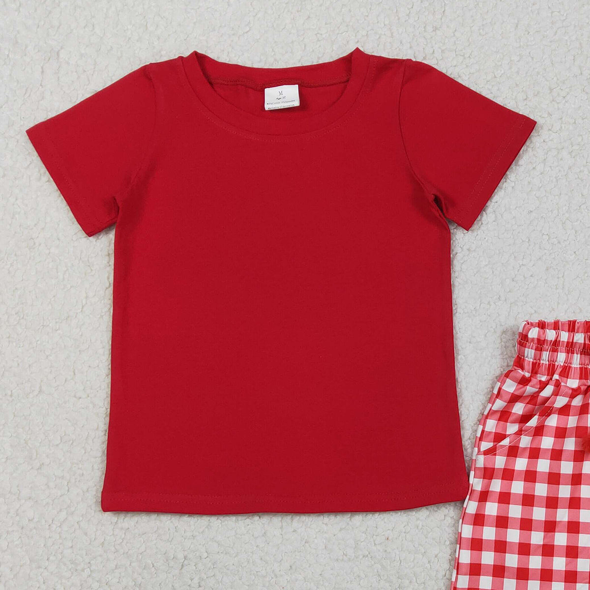 RTS NO MOQ BSSO1884 Baby Boys Red Plaid Shirt And Shorts Outfit Set with Pockets Baby Boy's Clothing Set