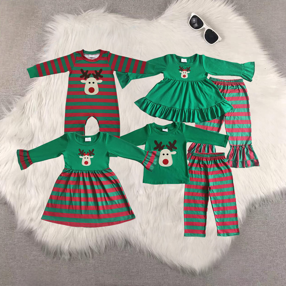 RTS NO MOQ Sibling baby girls clothes embroidery Christmas long-sleeved trousers suit & dress and romper