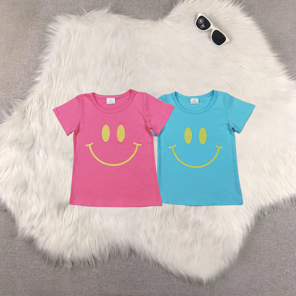 RTS NO MOQ Sibling baby girls Clothes smiley short sleeve tops