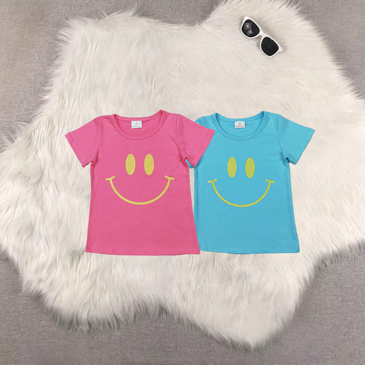 RTS NO MOQ Sibling baby girls Clothes smiley short sleeve tops