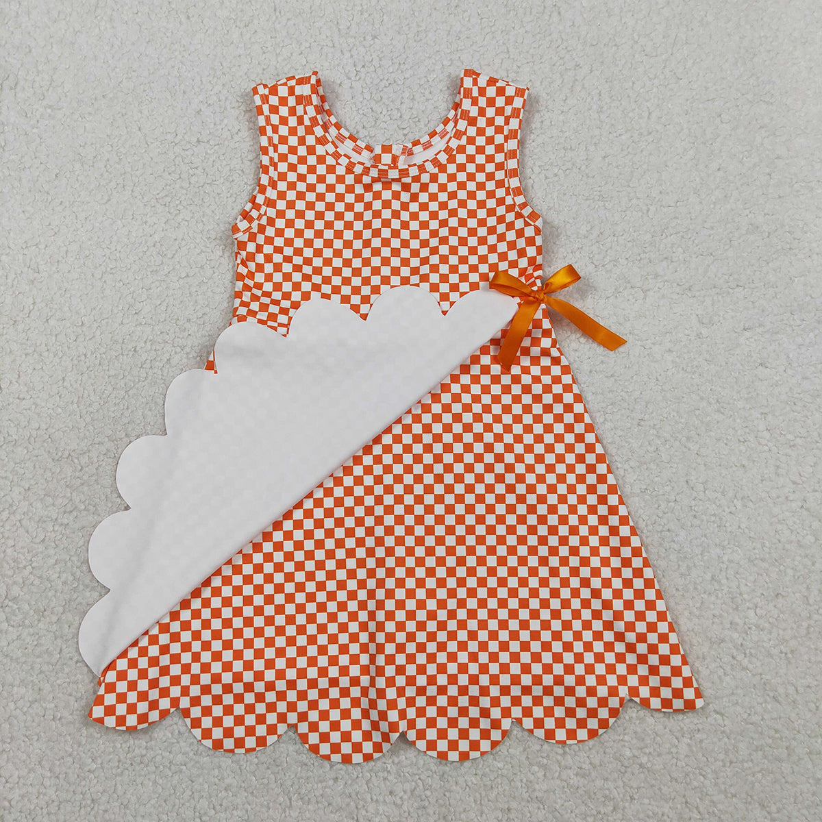 RTS NO MOQ GSD3428 Baby Girls Orange Checked Scallop Shorts Knee Length Dresses Active Yoga Casual Outfit for Toddlers