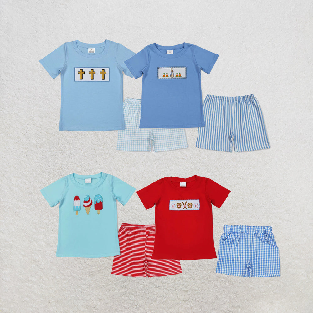 RTS NO MOQ Sibling Baby Boys Popstick Shirt 4th Of July Shorts Sets