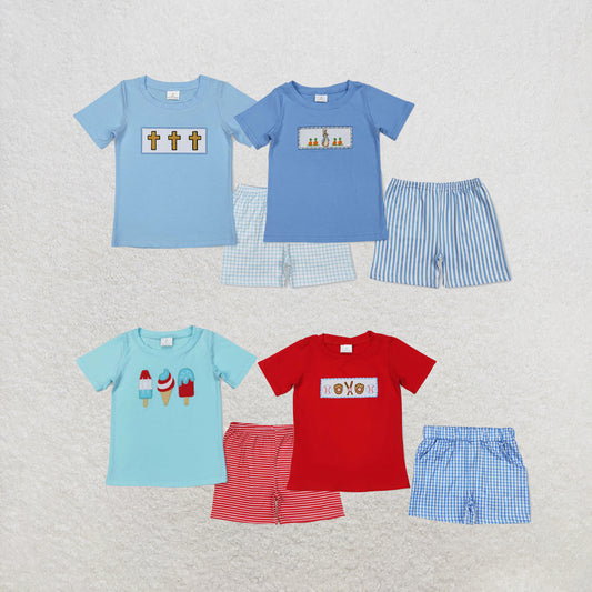 RTS NO MOQ Sibling Baby Boys Popstick Shirt 4th Of July Shorts Sets