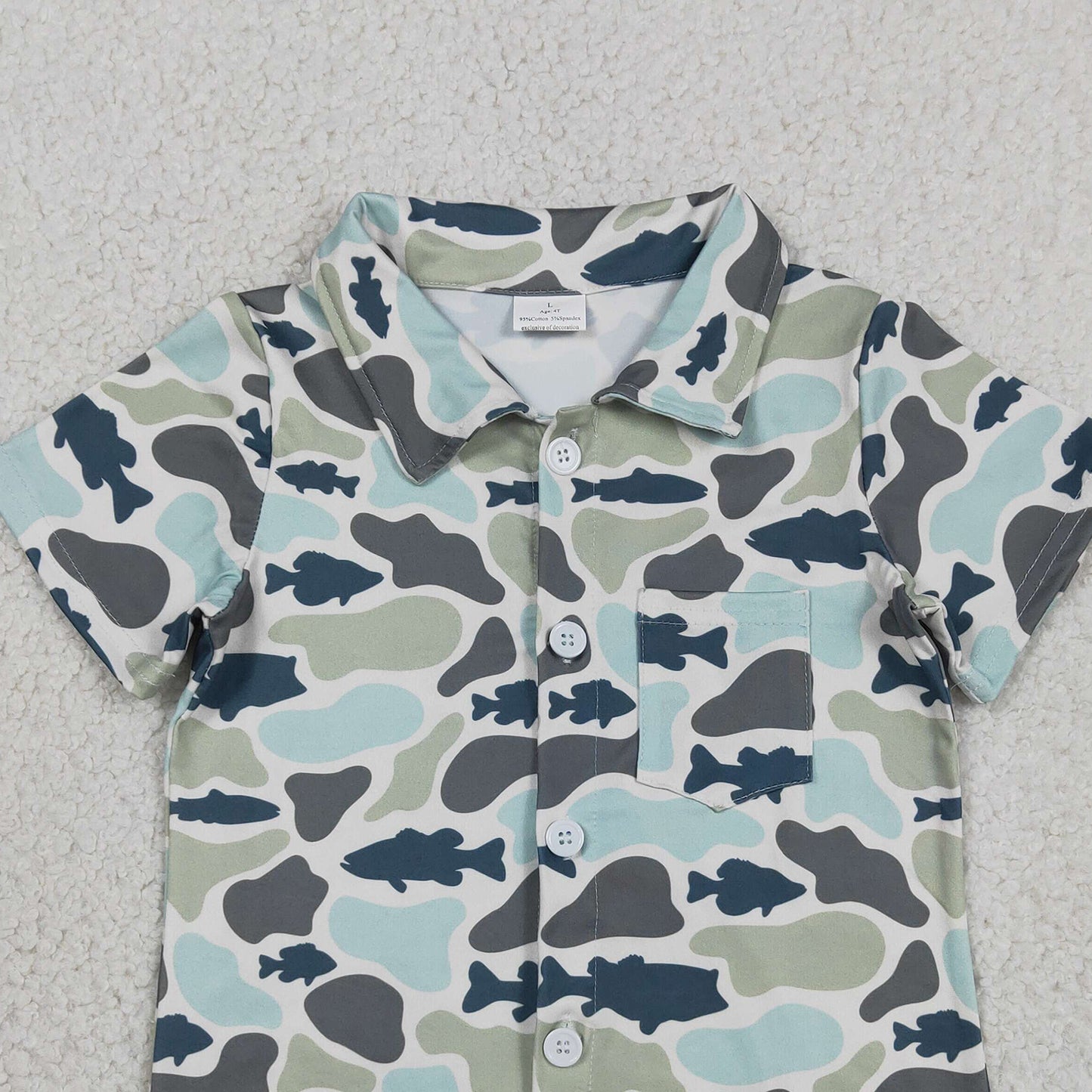 RTS NO MOQ  milk silk BT1787 Baby Boys Cute Camo Hunting Fish Print Button Down Shirts